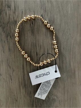 New Chico’s Gold Tone Small Beaded Stretch Bracelet
